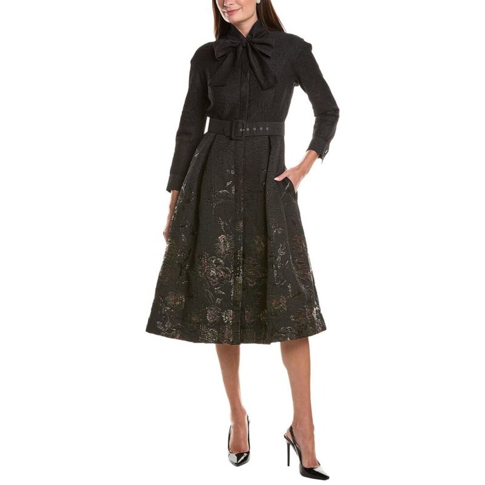 Teri Jon By Rickie Freeman Womens  Textured Metallic Jacquard Floral Bow Neck